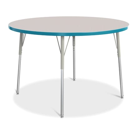 Jonti-Craft Berries Round Activity Table, 48 in. Diameter, A-height, Freckled Gray/Teal/Gray 6433JCA005